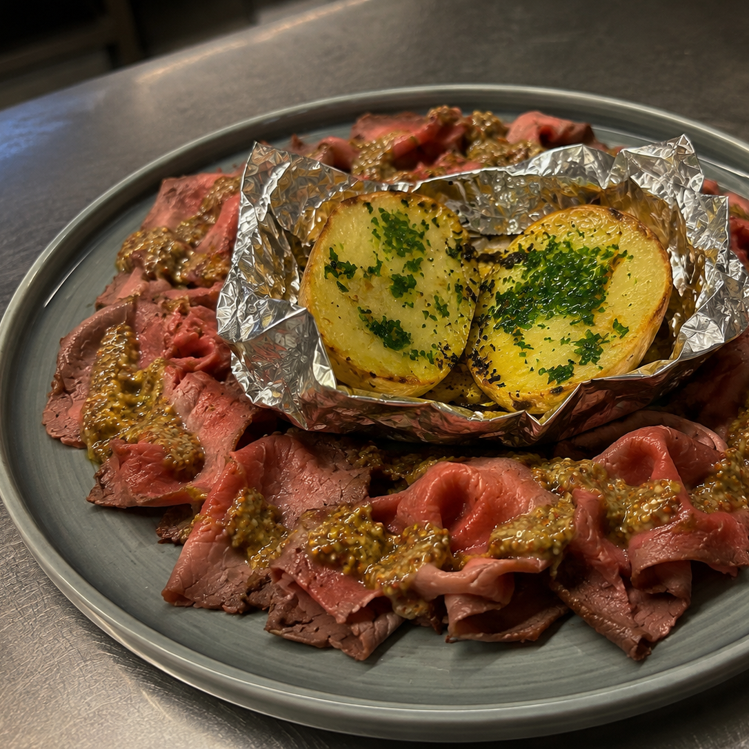 FE019167 1814 4765 BD7C 032BA257AFA6 edited Roast beef con patata al cartoccio e cenapette